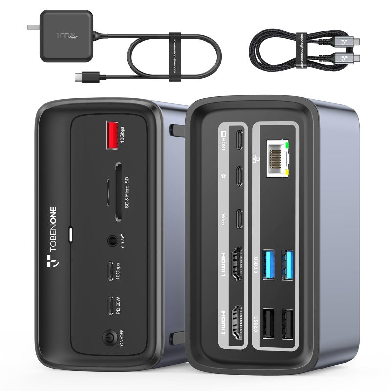 TobenONE Docking Station 3 Monitors, Triple Monitor Docking Station with Single 8K USB-C Video, Dual 4K HDMI, 10Gbps USB A/C, PD 3.0, 100W Power Supply, USB C Dock for Windows/ChromeOS, Dell, HP, ASUS - Image 1