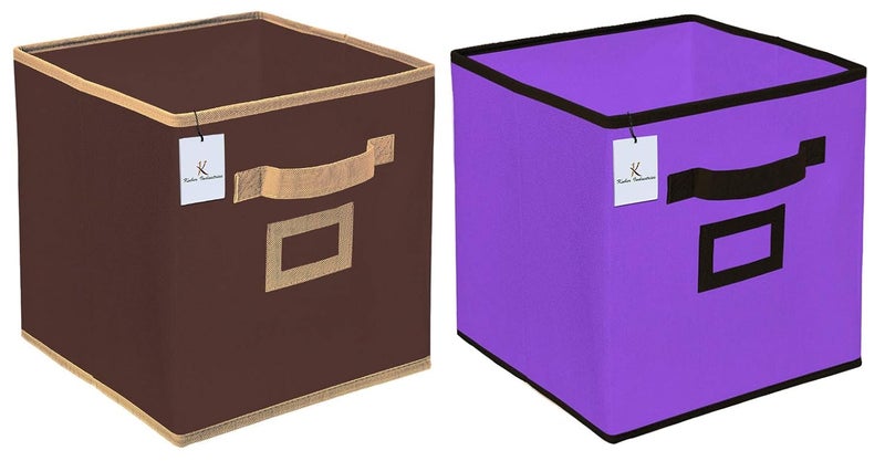 Kuber Industries Non Woven 2 Pieces Small Foldable Storage Organiser Cubes/Boxes (Coffee & Purple) - CTKTC035172 - Image 2
