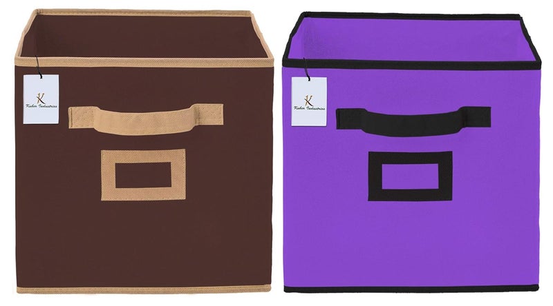 Kuber Industries Non Woven 2 Pieces Small Foldable Storage Organiser Cubes/Boxes (Coffee & Purple) - CTKTC035172 - Image 1