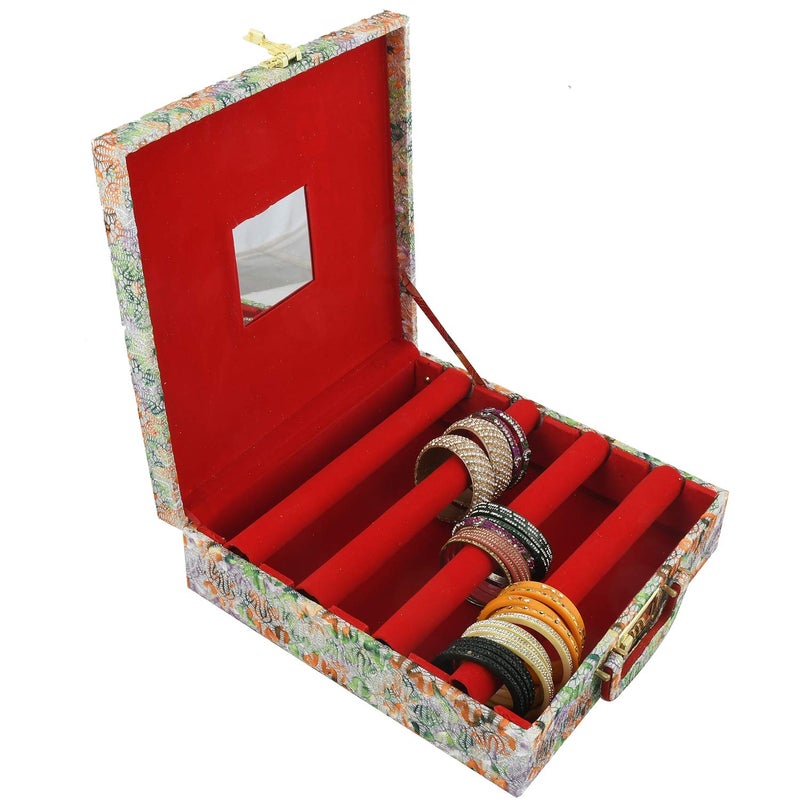 Kuber Industries Kuber Industries Wooden Four Rod Shining Bangle Storage Box with Lock System (Orange and Green, 32 cm x 25 cm x 10 cm) - CTKTC039387  - Image 3
