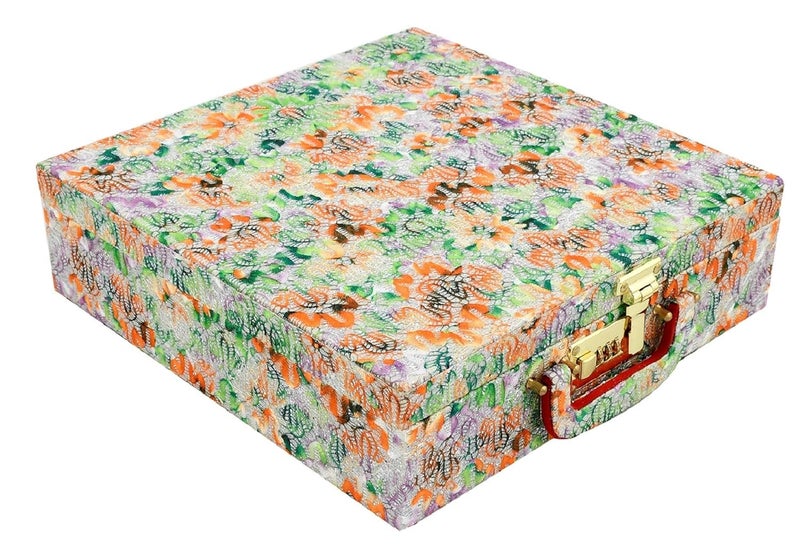 Kuber Industries Kuber Industries Wooden Four Rod Shining Bangle Storage Box with Lock System (Orange and Green, 32 cm x 25 cm x 10 cm) - CTKTC039387  - Image 2