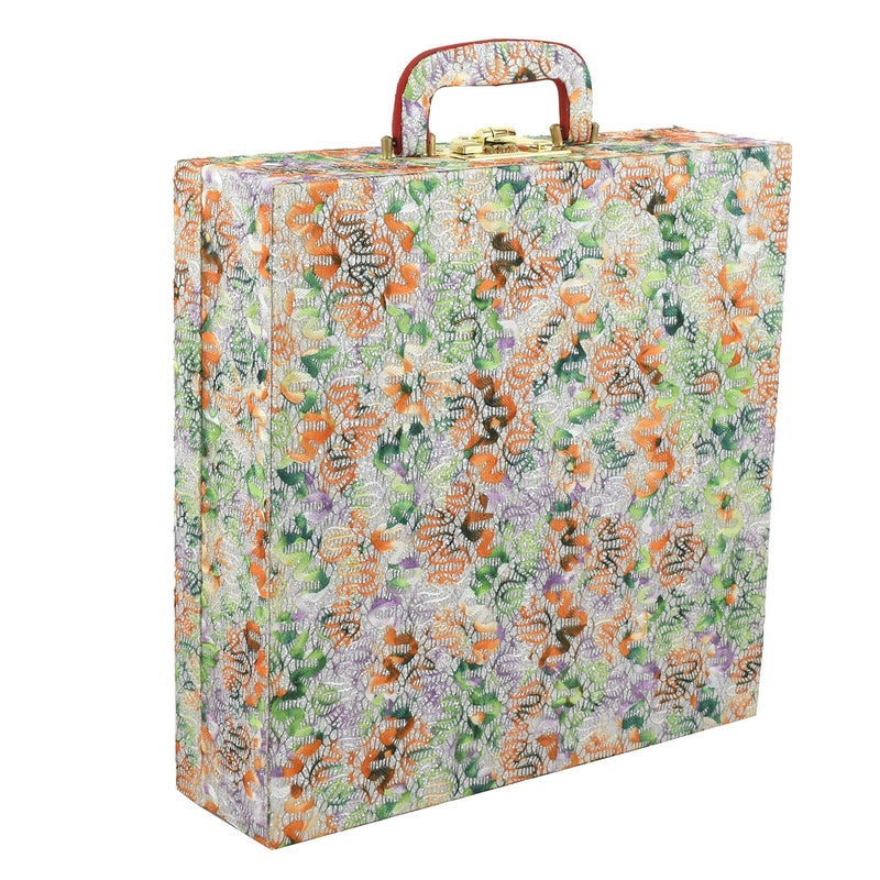 Kuber Industries Kuber Industries Wooden Four Rod Shining Bangle Storage Box with Lock System (Orange and Green, 32 cm x 25 cm x 10 cm) - CTKTC039387  - Image 1