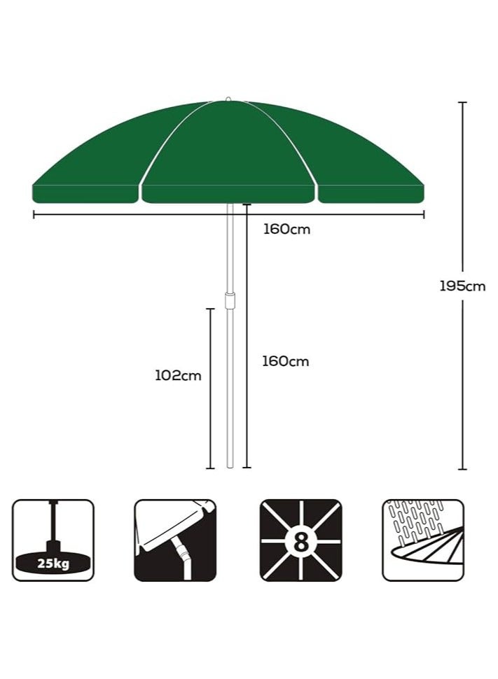 REBENUO umbrella Beach Portable Beach Umbrella with Inner Silver Coating and UV Protection Strip for Travel, Sun and Outdoor Activities - Beach Umbrella 180 cm tall - Image 3