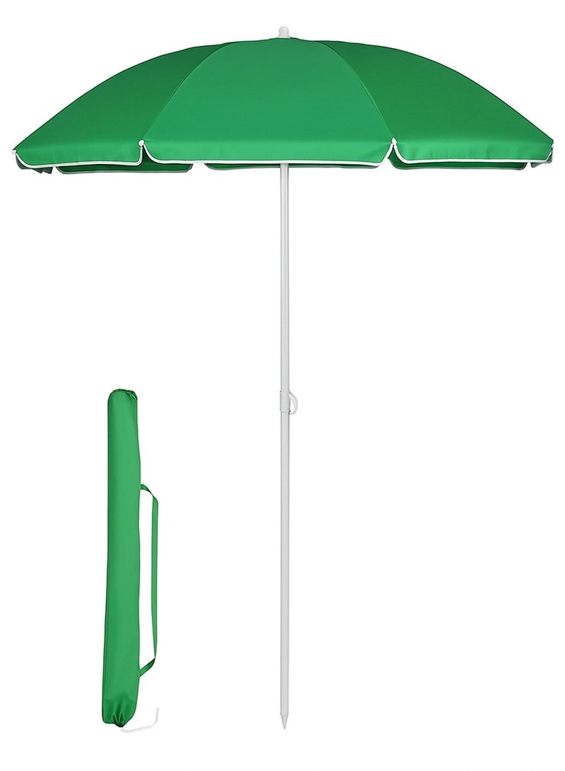 REBENUO umbrella Beach Portable Beach Umbrella with Inner Silver Coating and UV Protection Strip for Travel, Sun and Outdoor Activities - Beach Umbrella 180 cm tall - Image 1