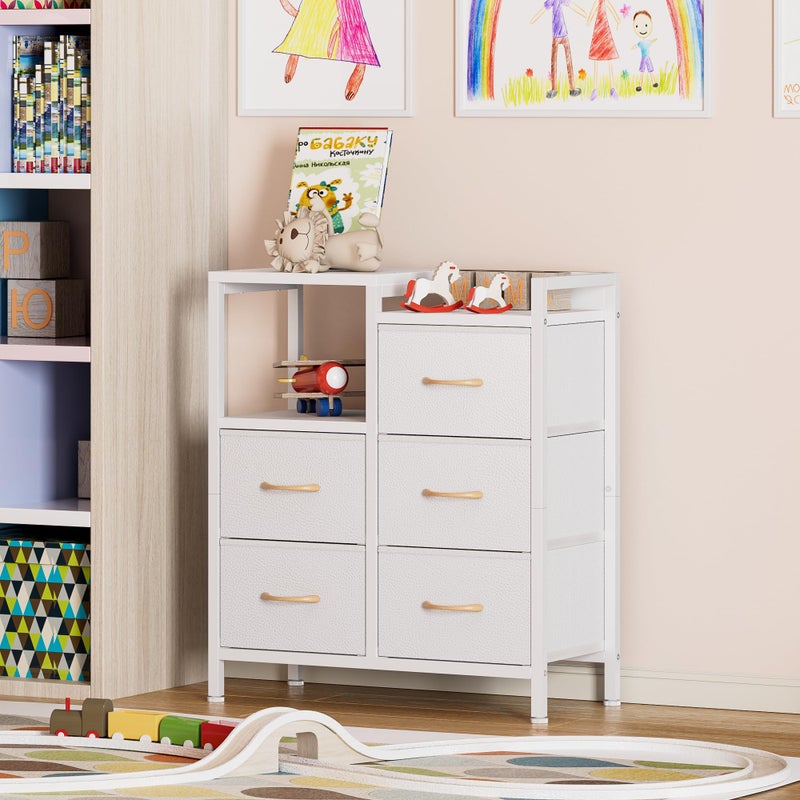 Furnulem 5 Drawer White Dressers for Bedroom 2 Tier Shelf Storage Small Fabric Dresser for Closet Sturdy Metal Frame Modern Style Storage Cabinets Organization Units for Hallway Rooms - Image 5