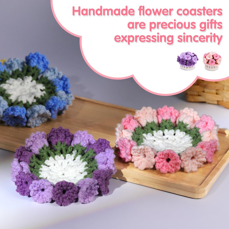 Iuuidu Crochet Kit for Beginners-4PCS Coaster Flower Pot Crochet Kits Coaster Crochet Starter Kit with Crochet Yarns,Hooks, Easy Videos Tutorials to Crochet for Office, Coffee Table, Home Decor - Image 4