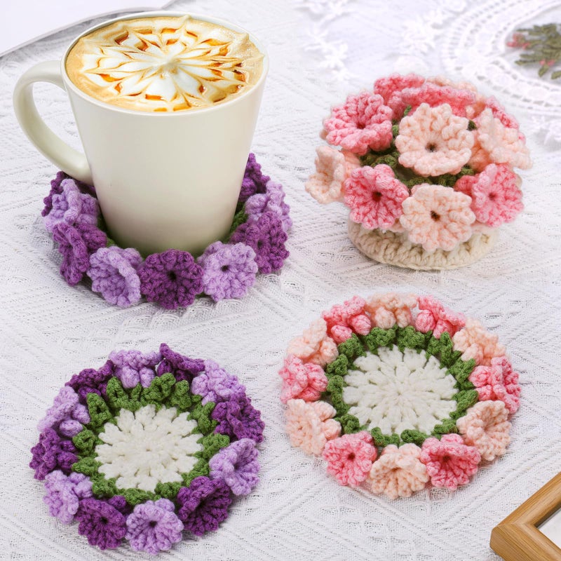 Iuuidu Crochet Kit for Beginners-4PCS Coaster Flower Pot Crochet Kits Coaster Crochet Starter Kit with Crochet Yarns,Hooks, Easy Videos Tutorials to Crochet for Office, Coffee Table, Home Decor - Image 1