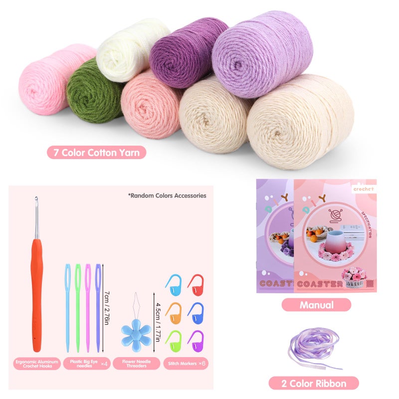 Iuuidu Crochet Kit for Beginners-4PCS Coaster Flower Pot Crochet Kits Coaster Crochet Starter Kit with Crochet Yarns,Hooks, Easy Videos Tutorials to Crochet for Office, Coffee Table, Home Decor - Image 2