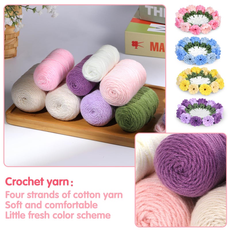 Iuuidu Crochet Kit for Beginners-4PCS Coaster Flower Pot Crochet Kits Coaster Crochet Starter Kit with Crochet Yarns,Hooks, Easy Videos Tutorials to Crochet for Office, Coffee Table, Home Decor - Image 3