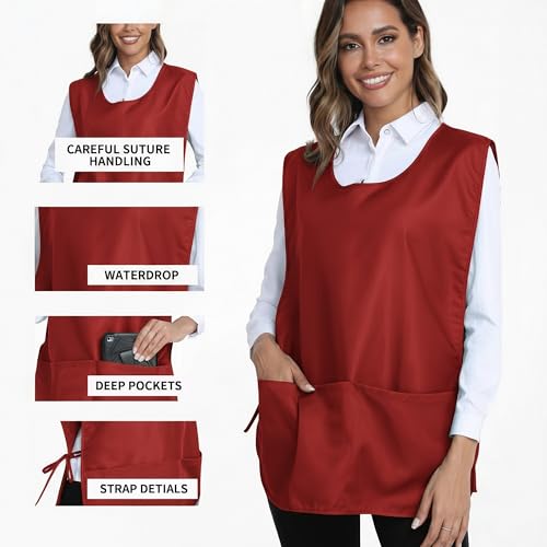 Xeoxarel Unisex Cobbler Apron with 3 Pockets Vest, Universal Apron for Women or Men Wine Red - Image 4