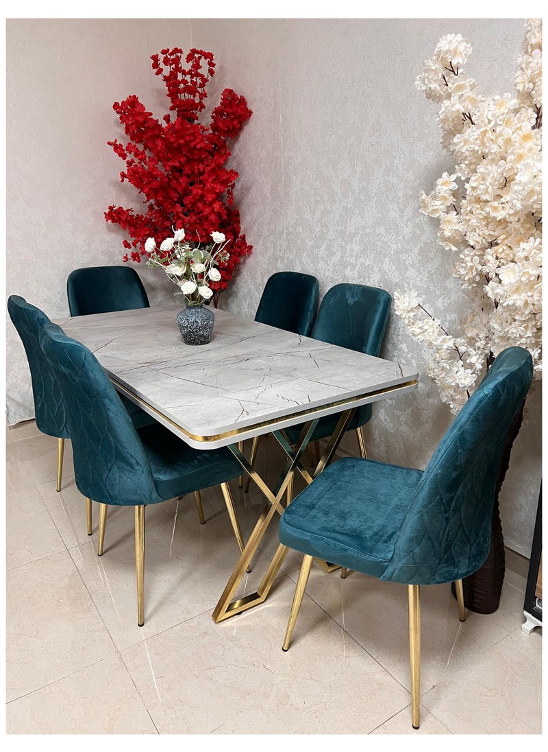 LHFHOMT - 7 Seater Dining Room Sets 1 Table With 6 Chairs (160 x 80 x 70 cm) dining Table Sets - Image 1