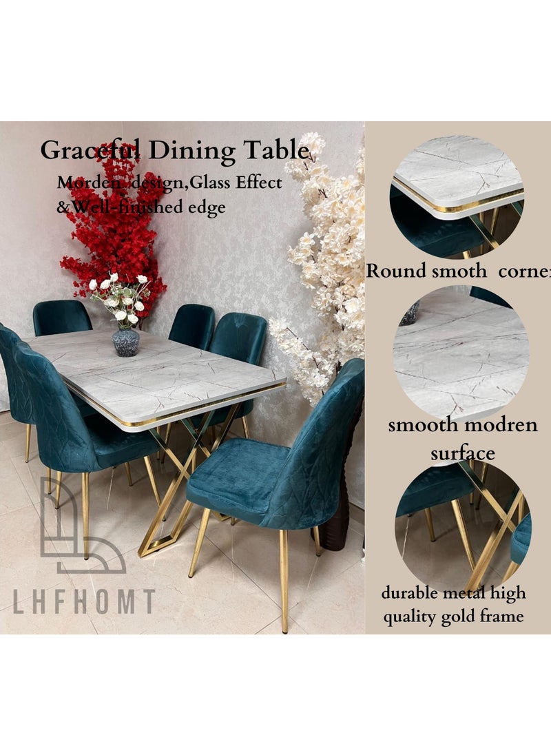 LHFHOMT - 7 Seater Dining Room Sets 1 Table With 6 Chairs (160 x 80 x 70 cm) dining Table Sets - Image 1