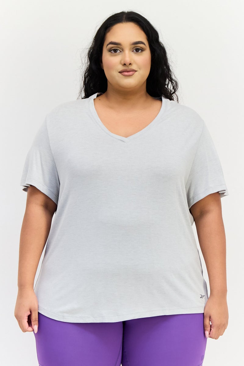Reebok Women Plus Size Short Sleeve Training T-Shirt, Grey - Image 1