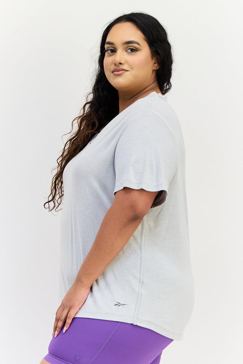 Reebok Women Plus Size Short Sleeve Training T-Shirt, Grey - Image 3