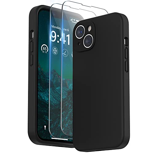 SURPHY Compatible with iPhone 14 Case with Screen Protector Camera Protection Soft Microfiber Lining Liquid Silicone Phone Case 61 inch 2022 Black - Image 1