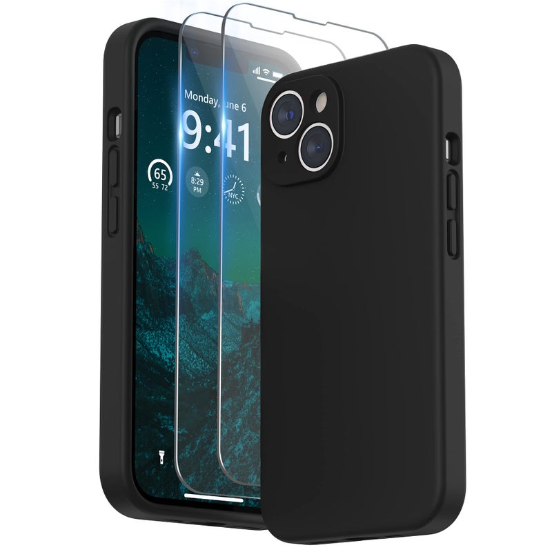 SURPHY Compatible with iPhone 14 Case with Screen Protector Camera Protection Soft Microfiber Lining Liquid Silicone Phone Case 61 inch 2022 Black - Image 2