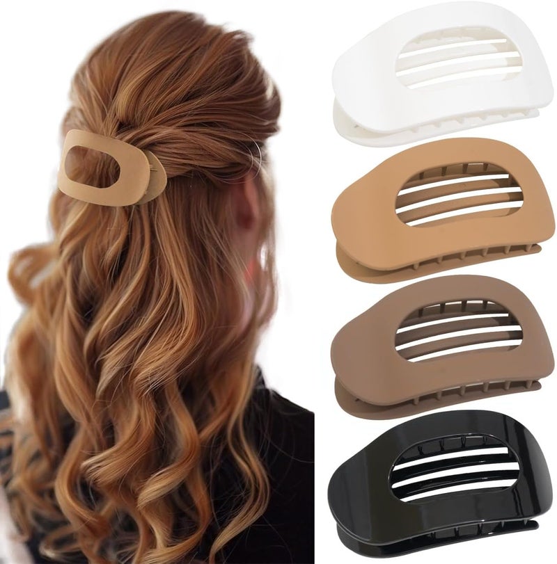 4 PCS Flat Hair Clips for Women Ergonomic Curved Claw Clips for Thick Thin Curly Hair Strong Hold No Slip Grip Claw Clips for All Hair Textures