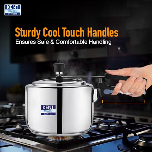 KENT Stainless Steel 2 Litre Pressure Cooker with SS Inner Lid | 4.66mm Heavy Encapsulated Bottom | Injection Moduled Handles For Durability | Lead Free Safety Valve | Suitable For Induction Cooktop - Image 5