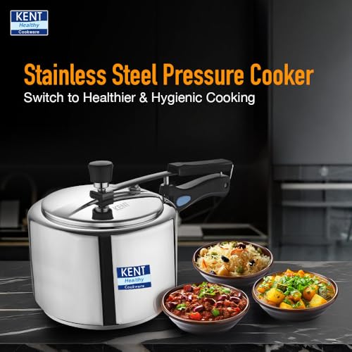 KENT Stainless Steel 2 Litre Pressure Cooker with SS Inner Lid | 4.66mm Heavy Encapsulated Bottom | Injection Moduled Handles For Durability | Lead Free Safety Valve | Suitable For Induction Cooktop - Image 2
