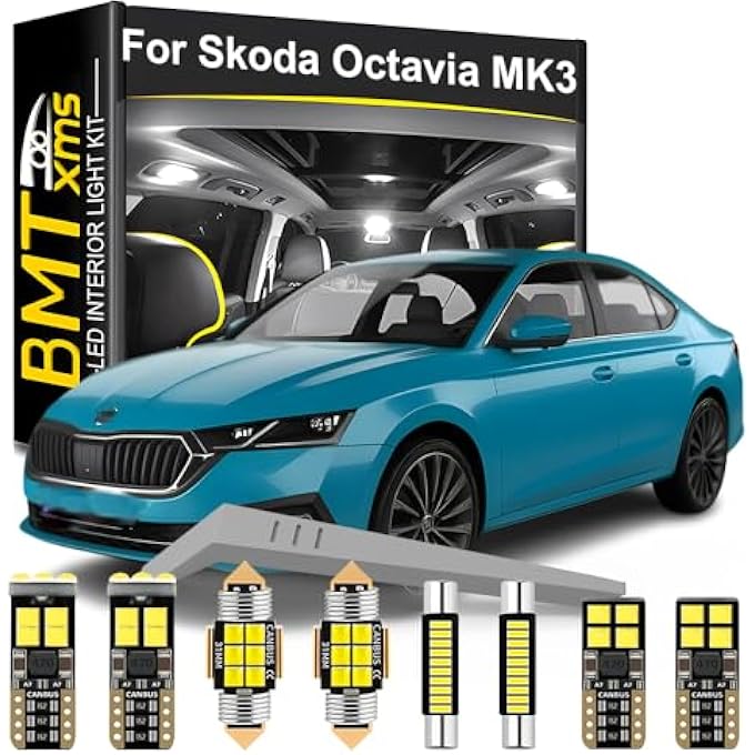 BMT xms طقم إضاءة داخلية LED مكون من 19 قطعة بديلة لسيارة سكودا أوكتافيا 3 Mk3 5E سيدان كومبي 2013-2020، مصابيح إضاءة داخلية بيضاء 6000 كلفن - Image 1