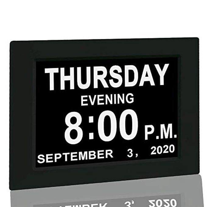 Jall New 2024 Digital Calendar Alarm Day Clock with 8" Large Screen Display, am pm, Multiple Alarms, for Impaired Vision People, The Aged Seniors, The Dementia, for Desk, Wall Mounted, Black - Image 1