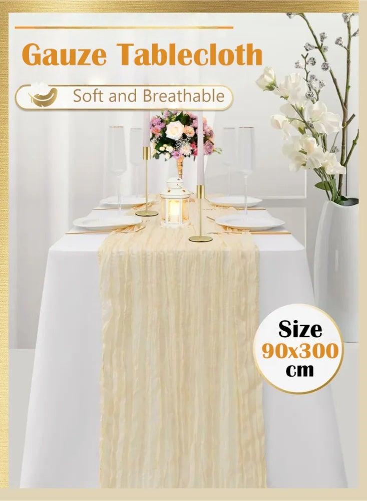 PHISMA Crumpled Gauze Table Runner, 90 x 300 cm Boho Gauze Table Runner for Wedding Bridal Baby Shower Birthday Party Table Decoration - Image 1
