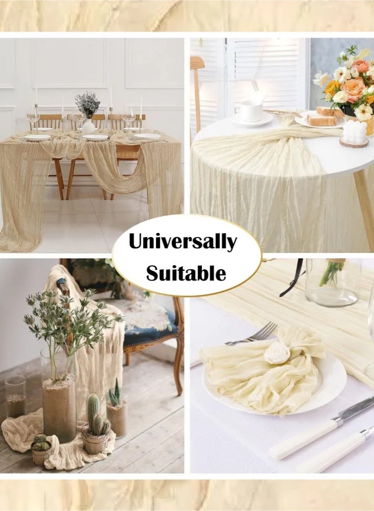 PHISMA Crumpled Gauze Table Runner, 90 x 300 cm Boho Gauze Table Runner for Wedding Bridal Baby Shower Birthday Party Table Decoration - Image 2