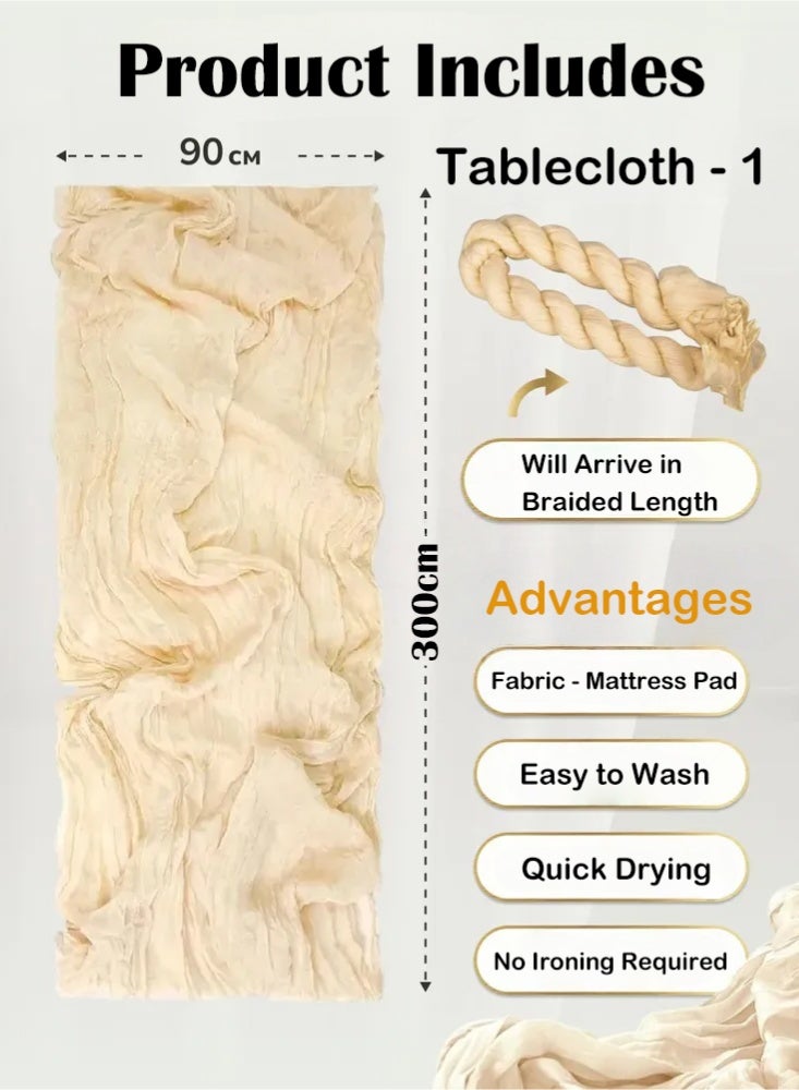 PHISMA Crumpled Gauze Table Runner, 90 x 300 cm Boho Gauze Table Runner for Wedding Bridal Baby Shower Birthday Party Table Decoration - Image 3