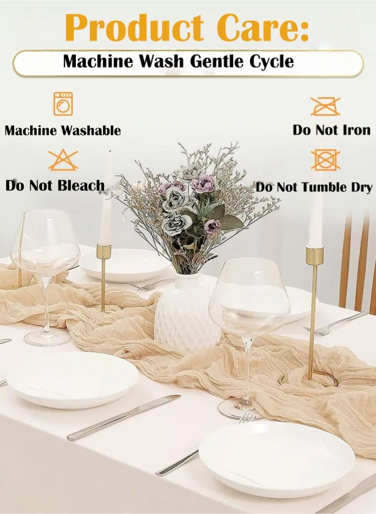 PHISMA Crumpled Gauze Table Runner, 90 x 300 cm Boho Gauze Table Runner for Wedding Bridal Baby Shower Birthday Party Table Decoration - Image 5