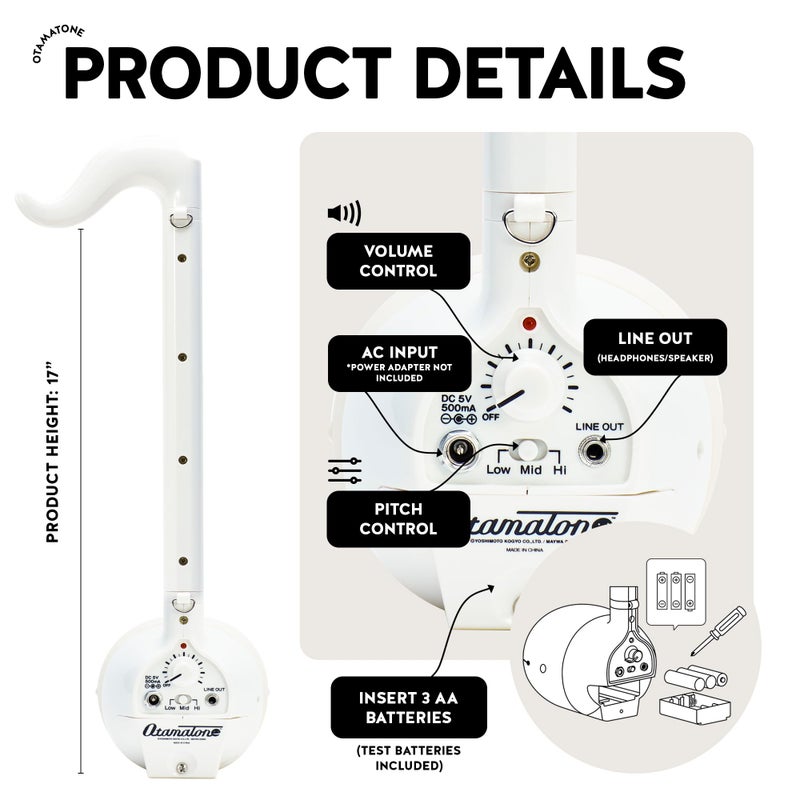 Otamatone أوتاماتون ديلوكس [دليل باللغة الإنجليزية] آلة موسيقية إلكترونية من اليابان بواسطة كيوب/مايوا دينكي، أبيض - Image 5