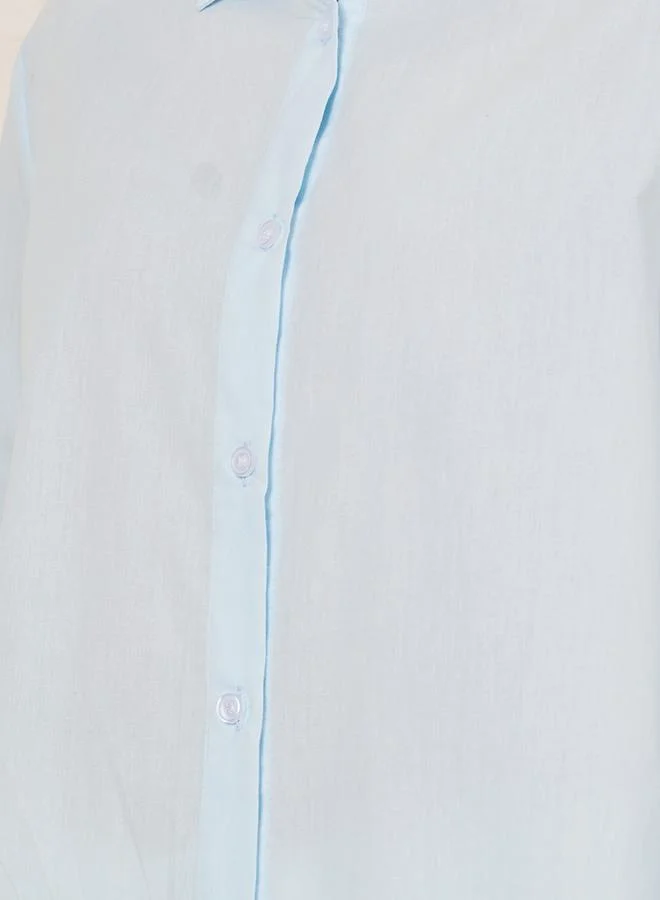 Styli Solid Oversized Oxford Shirt with Buttons