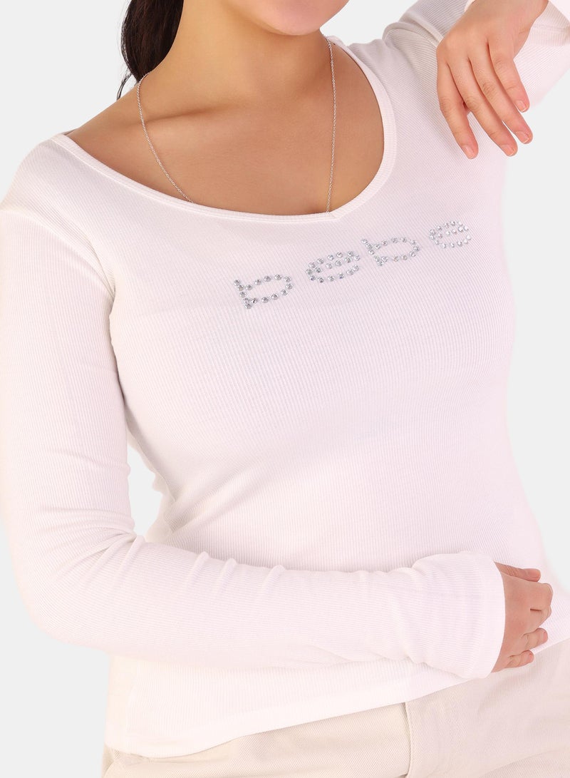 Bebe Rhinestone Embellished Long Sleeve Top - Image 2