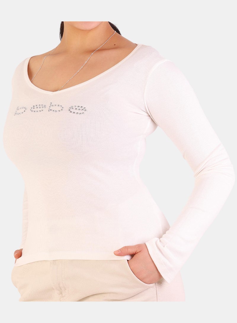 Bebe Rhinestone Embellished Long Sleeve Top - Image 1