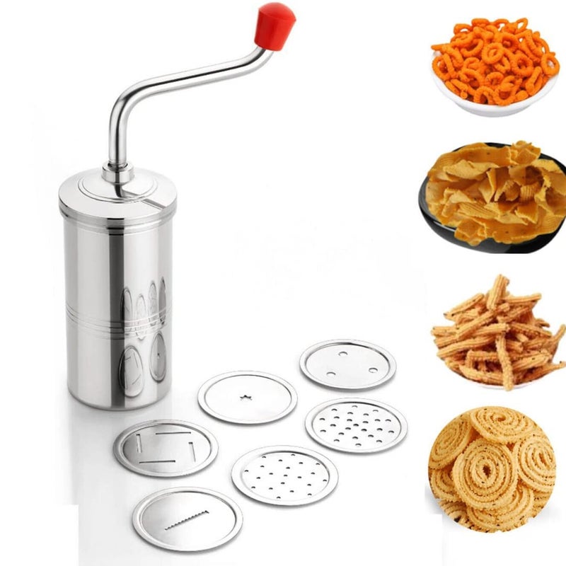 RK RETAILER RK RETAILER Stainless Steel Indian Made Sevanazhi Sevai Nazhi Sev Sancha Gathiya Murukulu Janthikulu Idiyappam Maker with Free 6 Different Jali  - Image 5