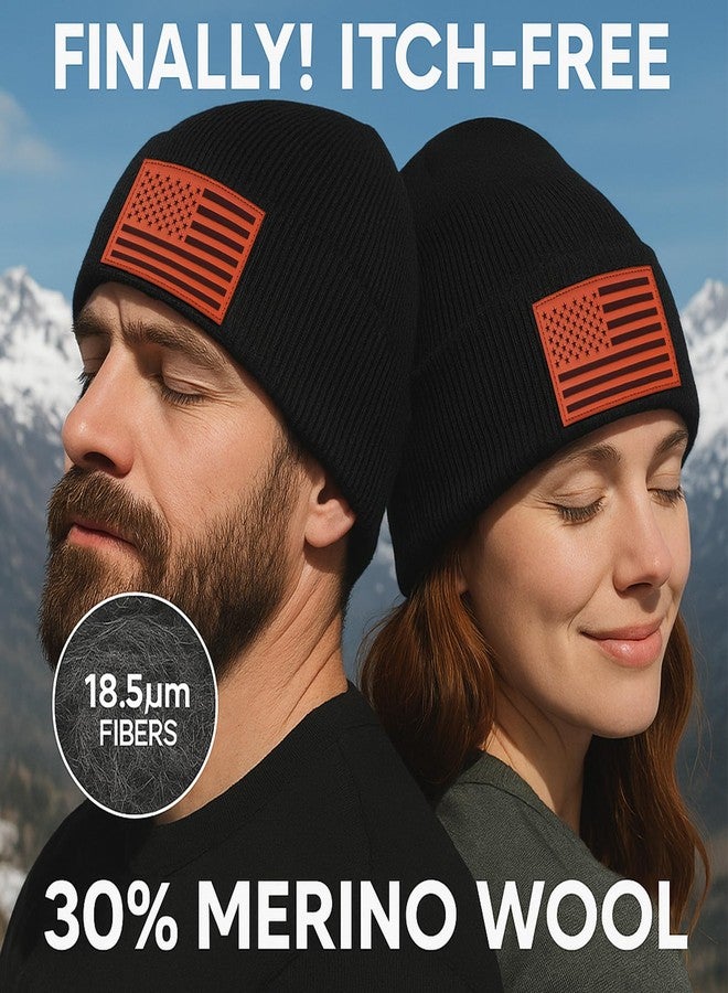 BUTITNOW قبعة صوف ميرينو كبيرة الحجم من BUTITNOW، مقاسات M/L/XL/XXL، مزينة بعلم أمريكي، للرجال والنساء، مبطنة بالفرو، لون أسود - Image 3