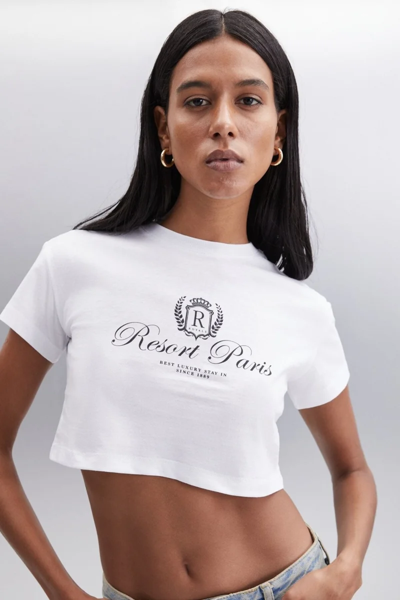 جريميلانج MORAN Women's 100% Cotton White - Black Printed T-Shirt