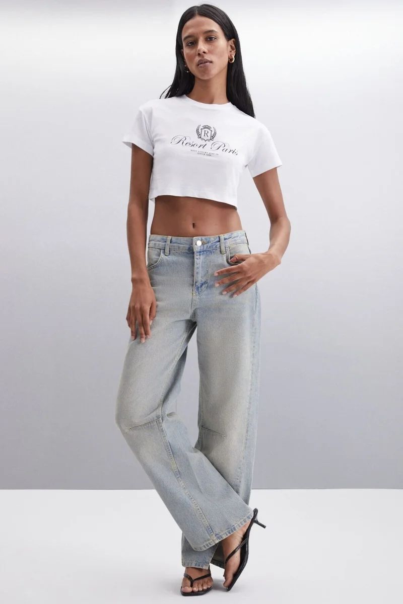 جريميلانج MORAN Women's 100% Cotton White - Black Printed T-Shirt