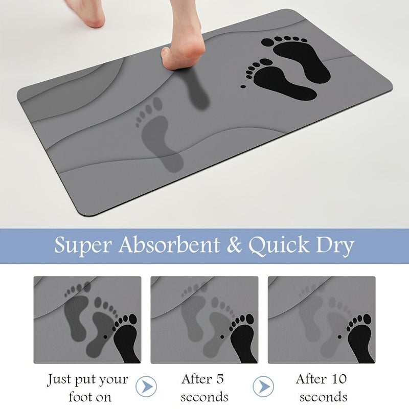 Soft Absorbent Diatom Mud Floor Mat With Black Footprints 40x60 Cm Machine Washable Hand Washable For Kitchen Hallway Bedroom Entrance Bathroom Living Room Door Mat Shower Room - Image 4