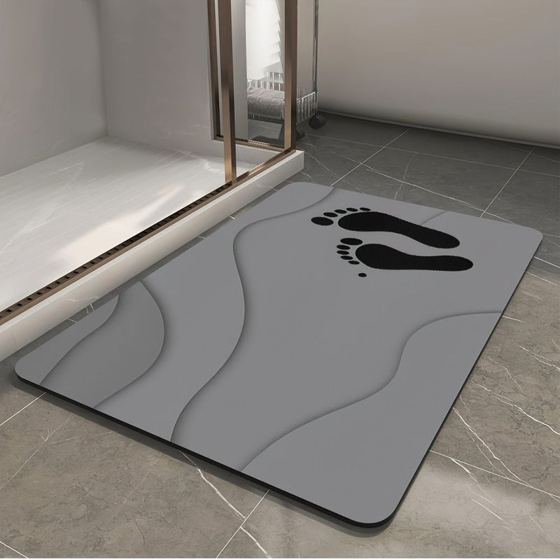 Soft Absorbent Diatom Mud Floor Mat With Black Footprints 40x60 Cm Machine Washable Hand Washable For Kitchen Hallway Bedroom Entrance Bathroom Living Room Door Mat Shower Room - Image 1