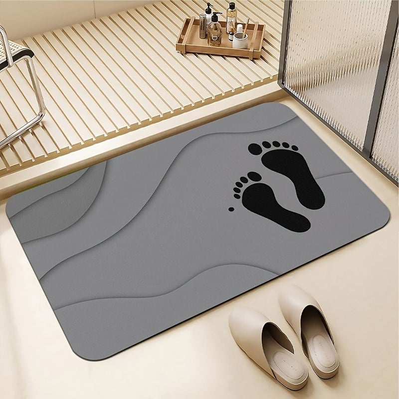 Soft Absorbent Diatom Mud Floor Mat With Black Footprints 40x60 Cm Machine Washable Hand Washable For Kitchen Hallway Bedroom Entrance Bathroom Living Room Door Mat Shower Room - Image 2