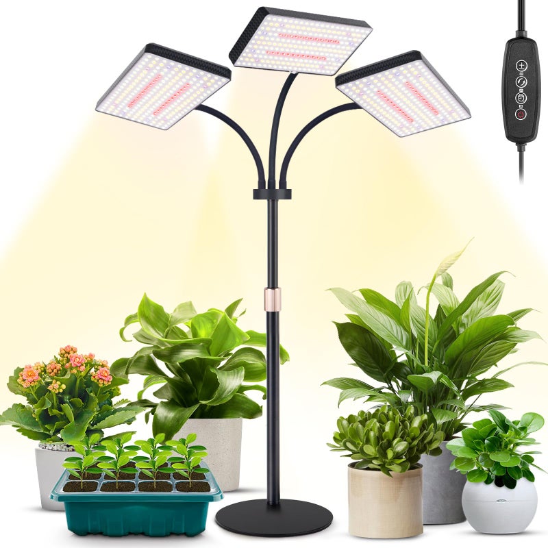 LBW Upgraded Desk Grow Lights for Indoor Plants, Tri-Head 642 LEDs Tabletop Full Spectrum Grow Light, with 3/6/12H Timer, 6 Brightness Levels, 3 Lighting Modes, Height Adjustable for 10-26 inches - Image 1
