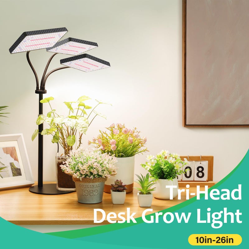 LBW Upgraded Desk Grow Lights for Indoor Plants, Tri-Head 642 LEDs Tabletop Full Spectrum Grow Light, with 3/6/12H Timer, 6 Brightness Levels, 3 Lighting Modes, Height Adjustable for 10-26 inches - Image 2