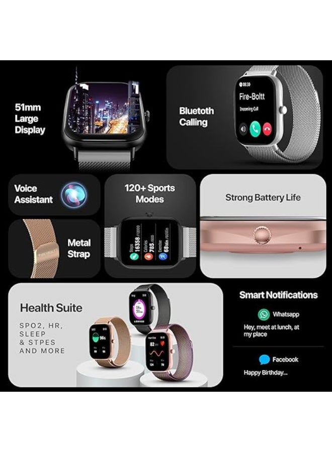 Fire-Boltt Ninja Call Pro Max Bluetooth Calling Smart Watch, 2.01" HD Display, 120+ Sports Modes, Health Suite, AI Voice Assistance, SpO2 & Heart Rate Monitor Smartwatch for Men & Women - Grey - Image 2
