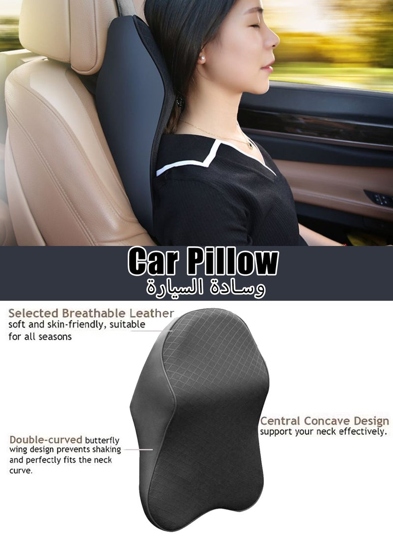 سيارة مقعد مسند الرأس وسادة الرقبة الهندسة البشرية السيارات وسادة الرقبة دائم وسادة الرقبة 100 ٪ رغوة الذاكرة الصرفة السيارات دعم الرقبة تخفيف آلام الرقبة قابل للتعديل وسادة الرقبة أسود . - Image 1