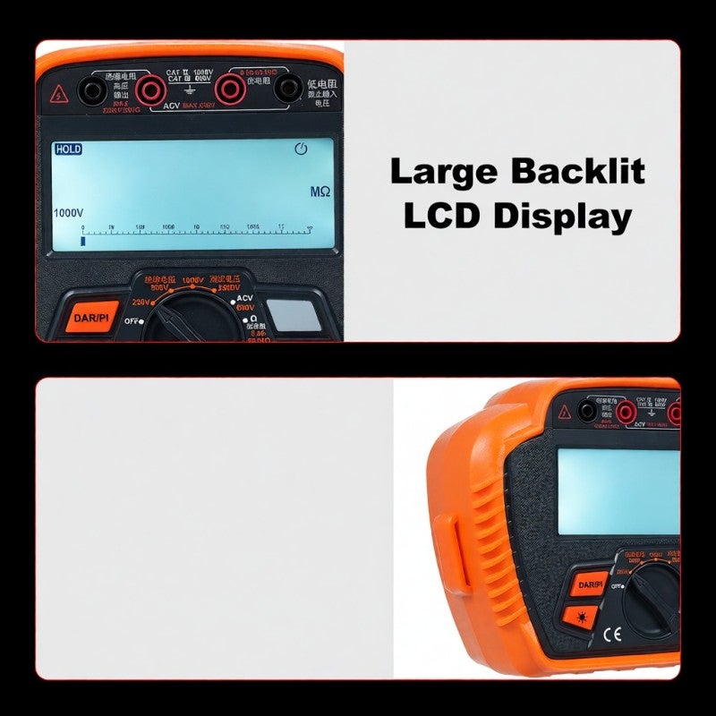 مقياس المقاومة العازلة T6125: شاشة LCD عريضة الخلفية مع إضاءة خلفية - مقياس ميغا أوم رقمي بنطاق قياس واسع لاختبار المعدات الكهربائية - Image 3