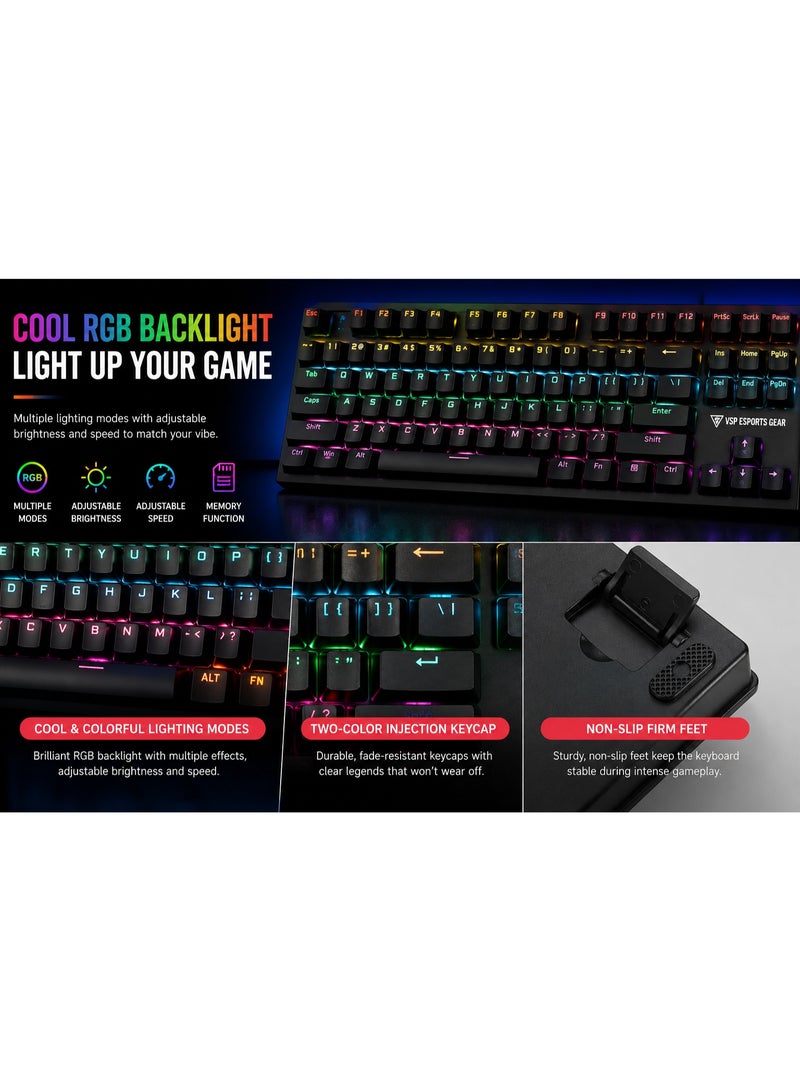 VSP VM03 Gaming Mechanical Keyboard – Hot Swappable Blue Switches (Outemu) – Aluminum Alloy Frame – Rainbow LED Backlit – Anti-Ghosting Mechanical Gaming Keyboard - Image 4