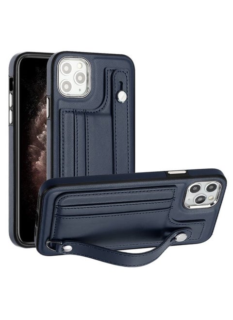 Case Cover For iPhone 11 Pro Max Shockproof Leather Phone Case with Wrist Strap Blue