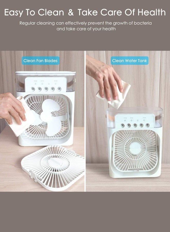 Portable Misting Fan 3-Speed with 5 Nozzles, 600mL Tank & LED Lights, USB Timer for Outdoor Cooling, Camping, Patio,White  - Image 4