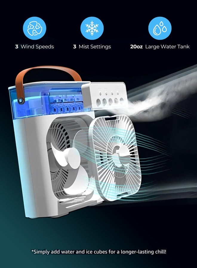 Portable Misting Fan 3-Speed with 5 Nozzles, 600mL Tank & LED Lights, USB Timer for Outdoor Cooling, Camping, Patio,White  - Image 2