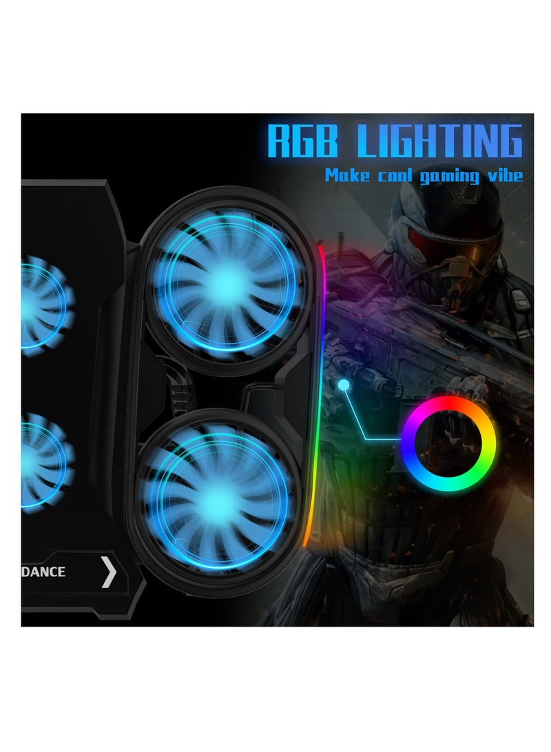 Laptop Cooling Pad, Cooler with 6 Fans Prevent Overheating, Adjustable Height RGB Lights Phone Holder, Dual USB Ports, Low Noise, Suit for All Gaming Computer Up to 17”  - Image 4